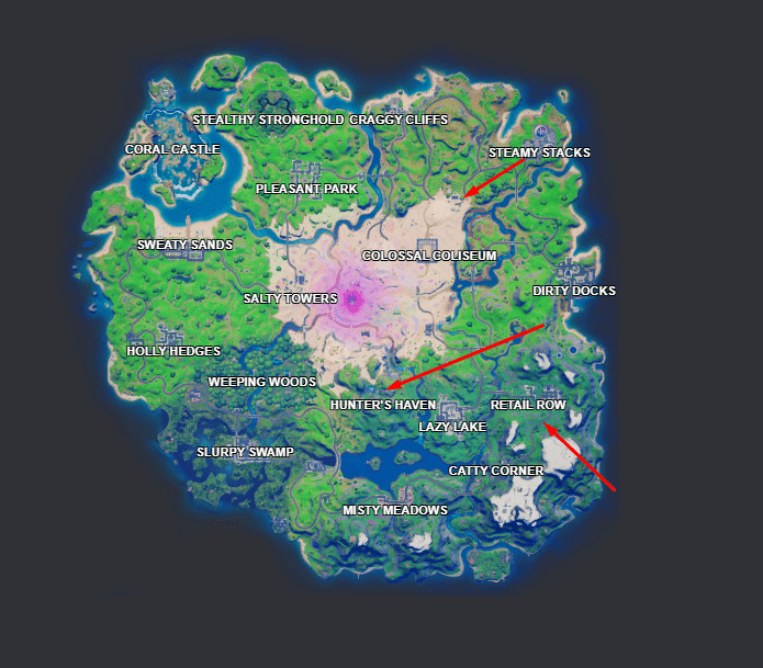Fortnite Season 5 Week 13 Damage opponents at Hunter's Haven, The Orchard, and Retail Row Map