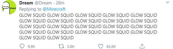 Screenshots of Dream tweets about Minecraft Glow Squids