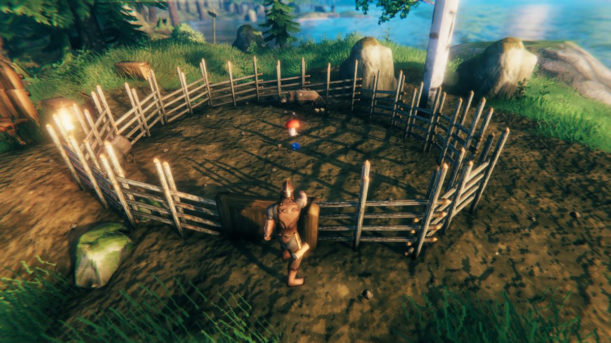 Roundpole fence in Valheim for boar