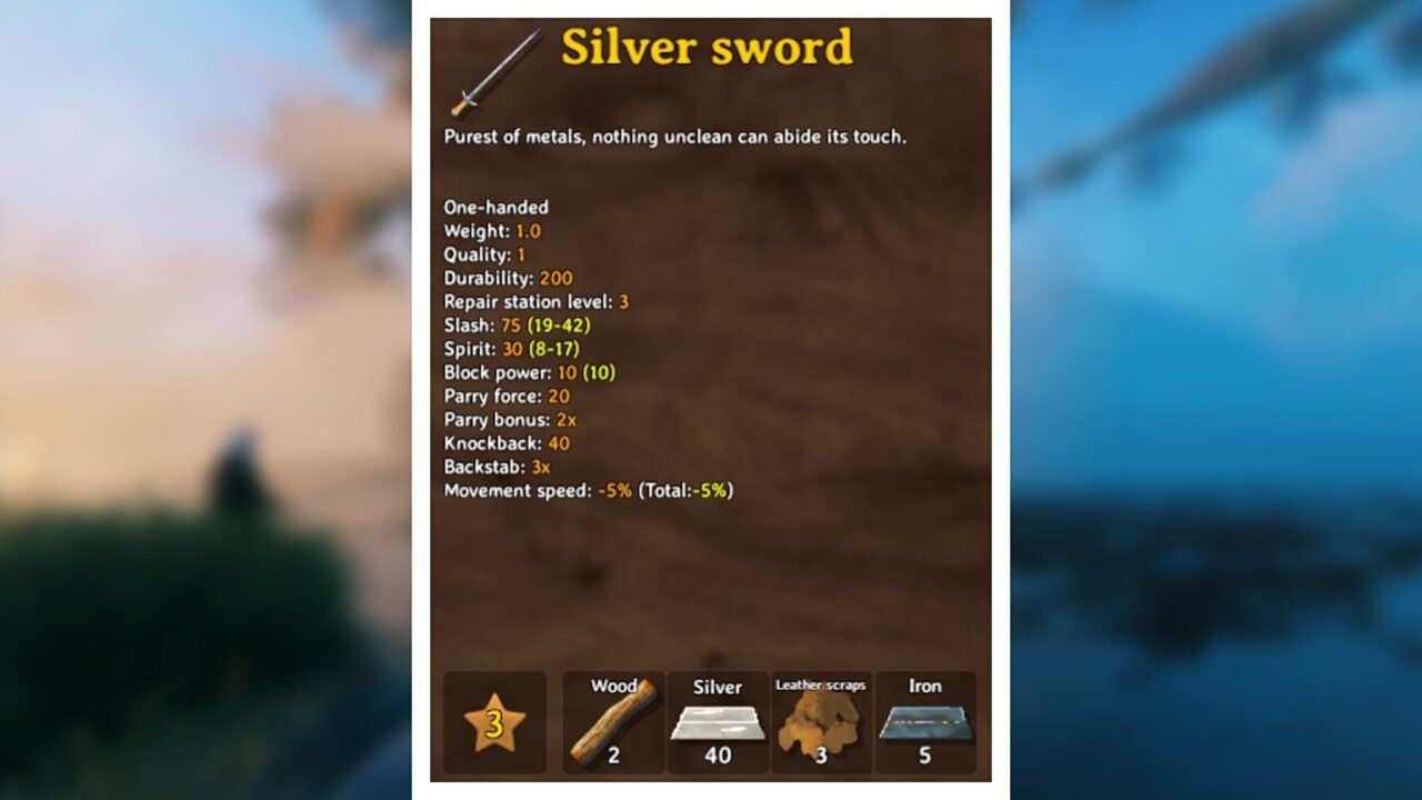 Valheim Silver Sword stats