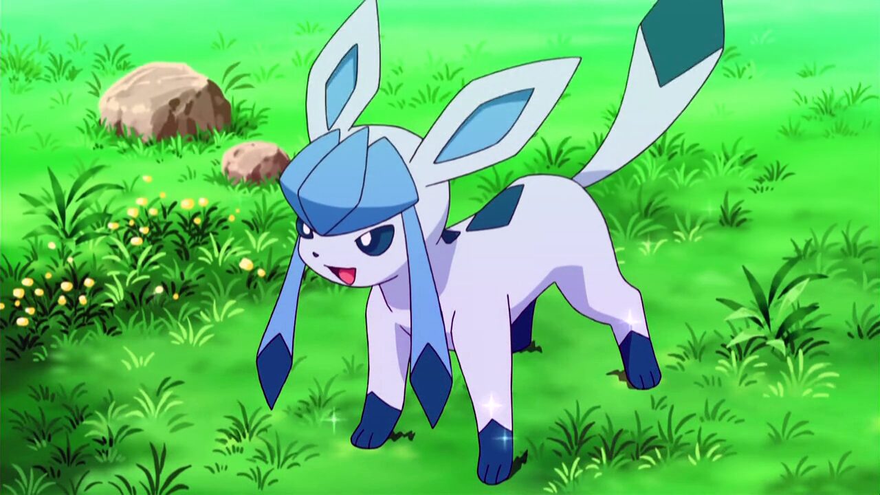 Glaceon in a scene from the pokemon anime