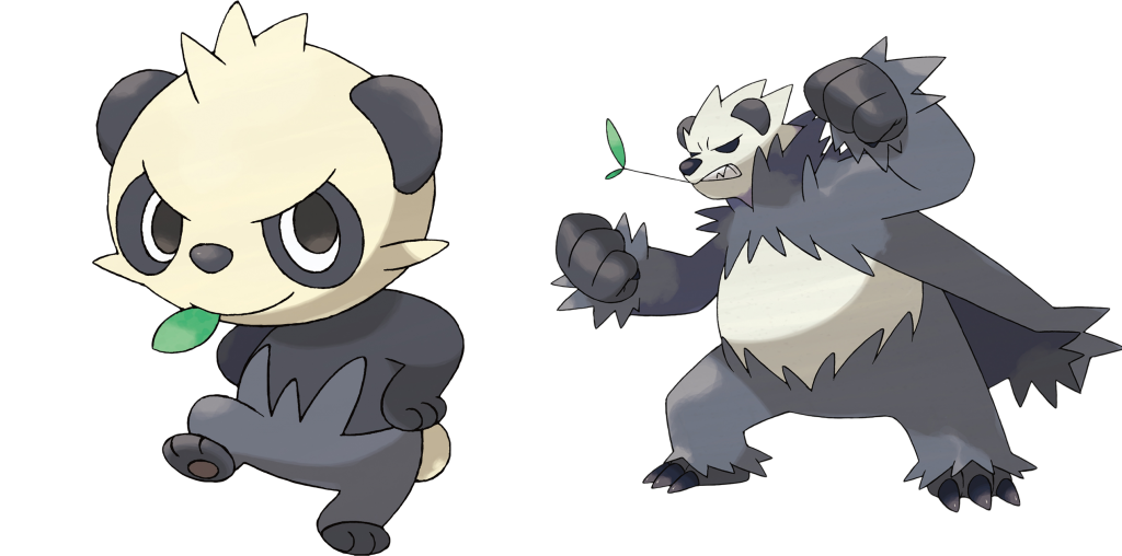 The pokemon Pancham, with its evolved form Pangoro