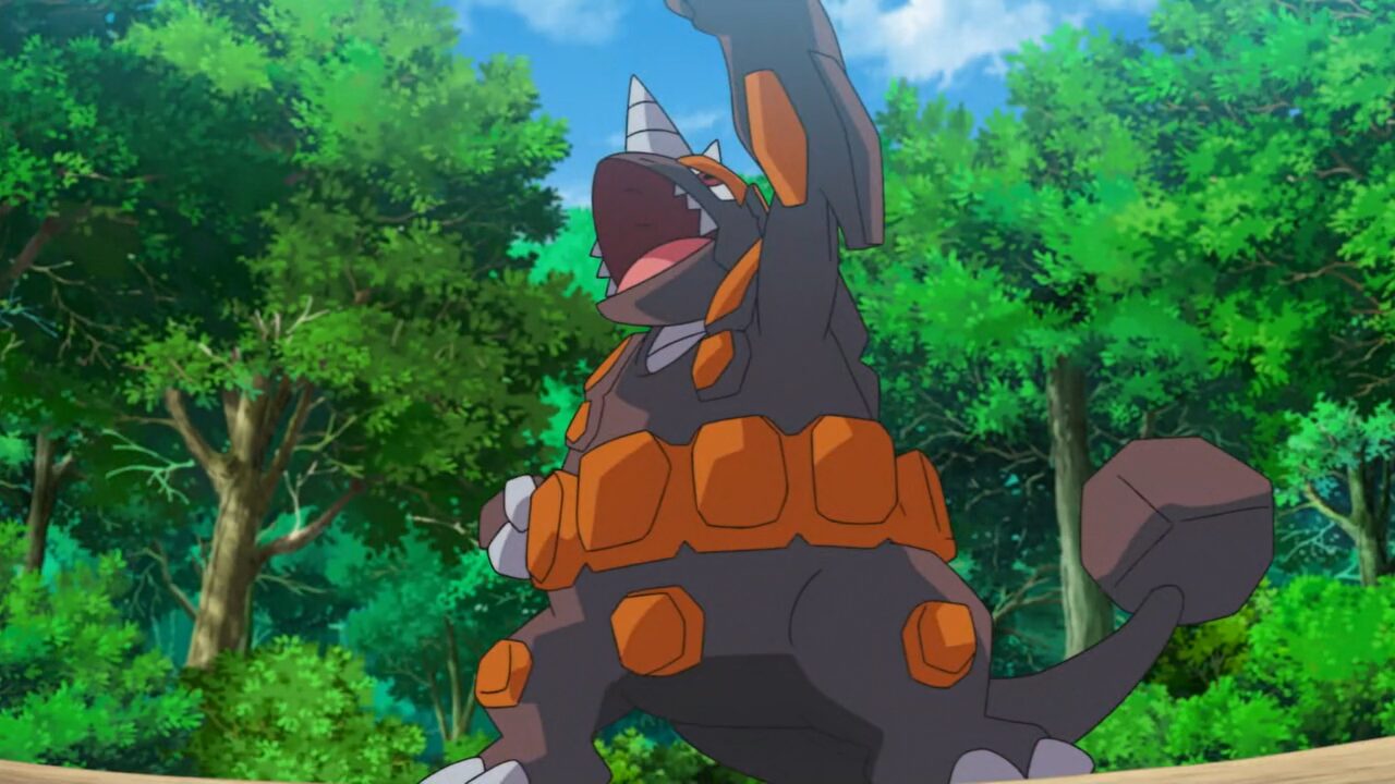 A scene in the pokemon anime showing Rhyperior