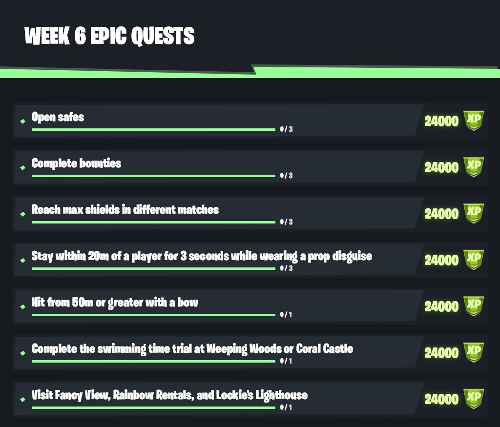 Fortnite Chapter 2 Season 6 Week 6 Epic Quests Challenges