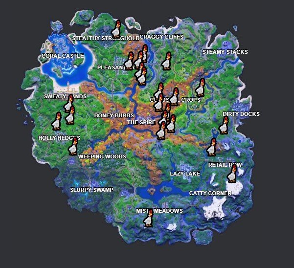 Fortnite Season 6 Week 3 Chicken Locations Map
