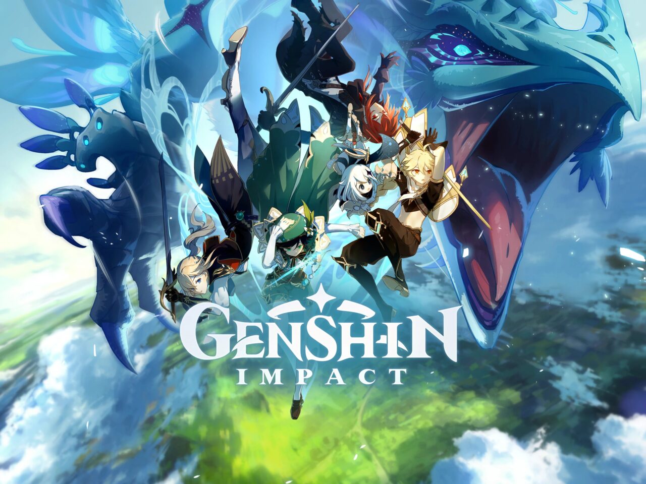 Genshin Impact - Dragon and Party title image - Genshin Impact PC Requirements