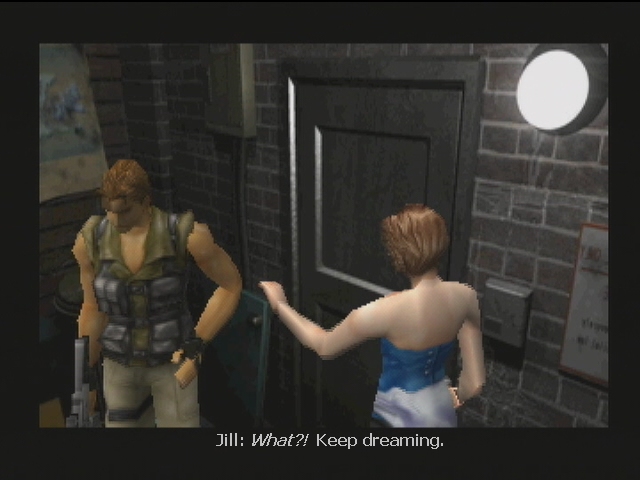 Carlos and Jill sharing a moment in Resident Evil 3. 