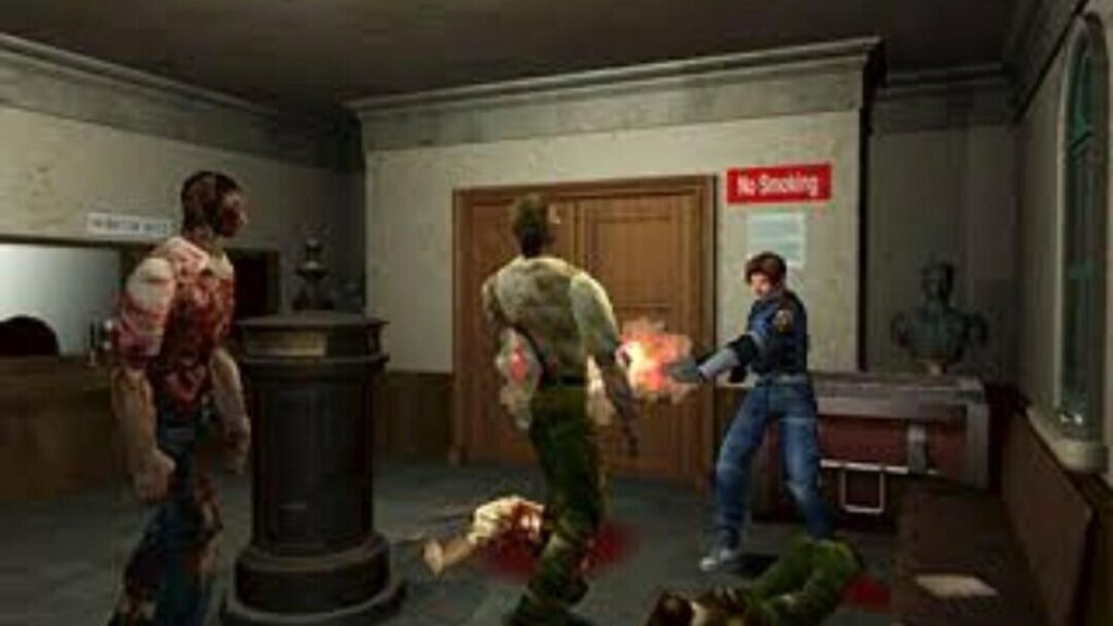 Leon from Resident Evil 2 clearing out some zombies. 