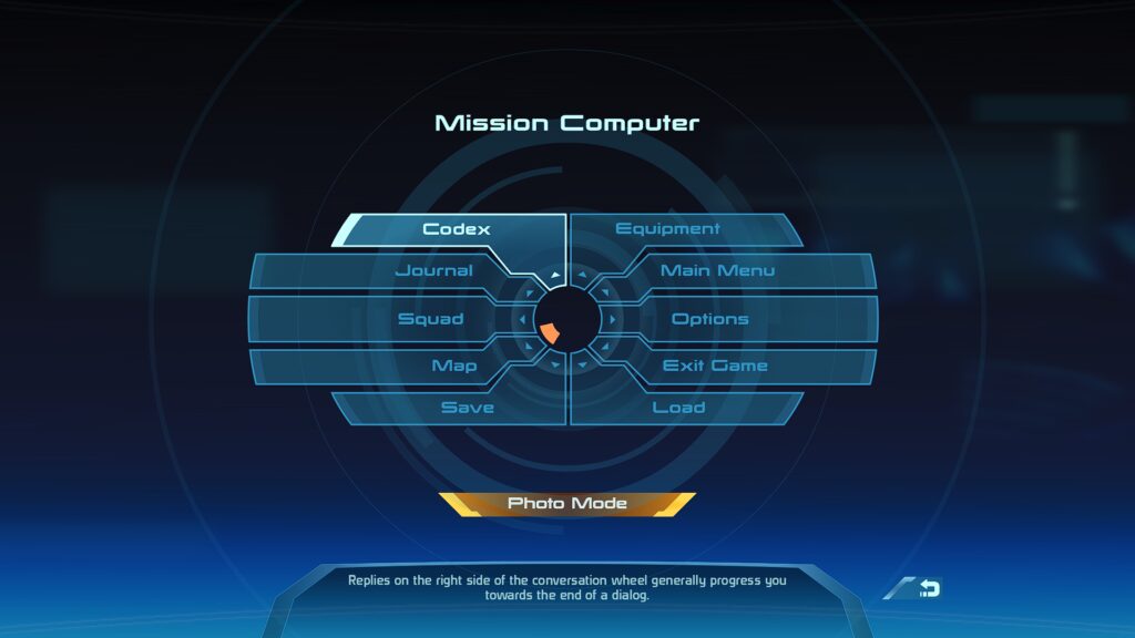 How to enter the Photo Mode in Mass Effect LE via the menu