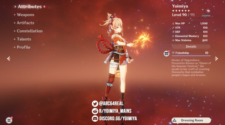 Genshin Impact Yoimiya: Character Screen, In-game description of her Talents, Skills, and Constellations Leaked