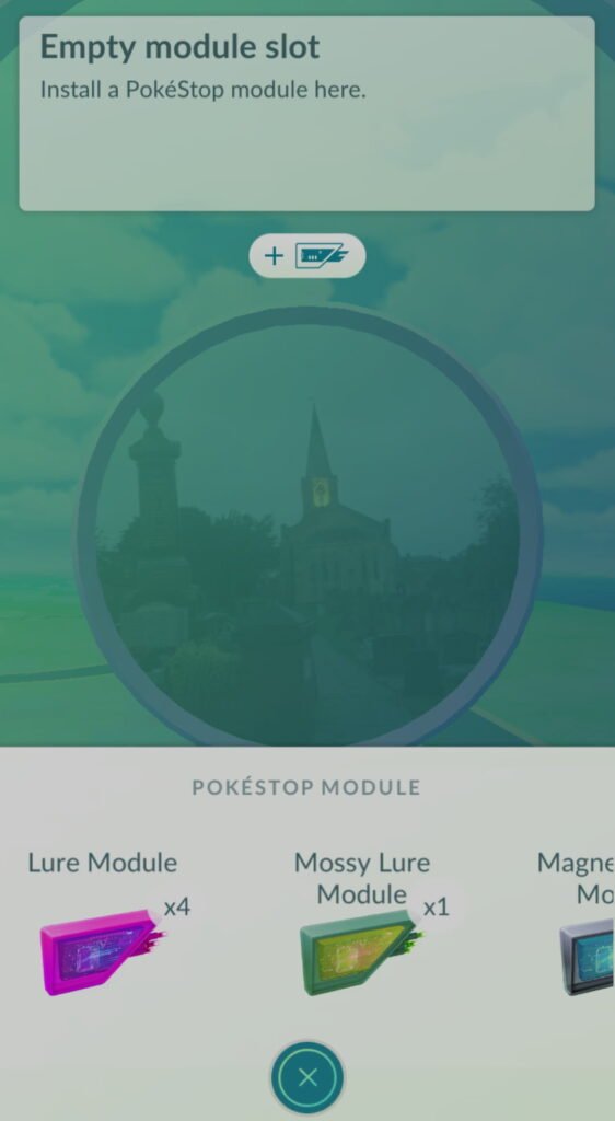 A Pokemon Go Pokestop with an empty module slot