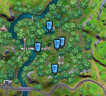 Fortnite Chapter 2 Season 7 Week 4 place missing person signs in Weeping Woods and Misty Meadows Map Weeping Woods