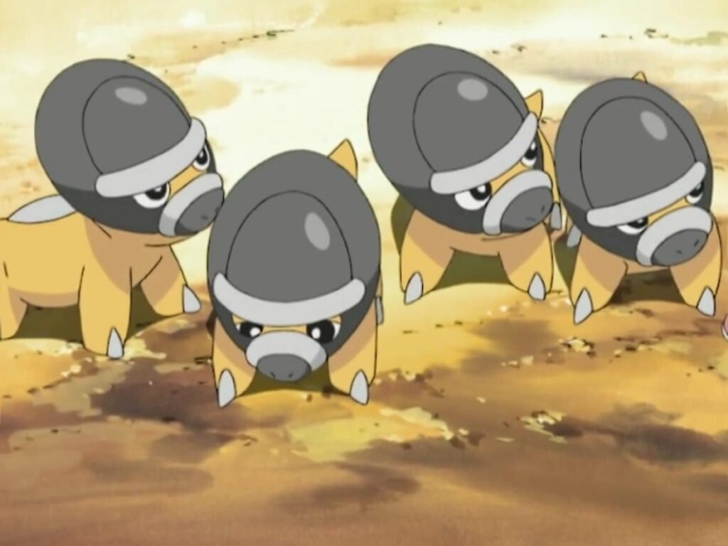 Shieldon lining up in the pokemon anime