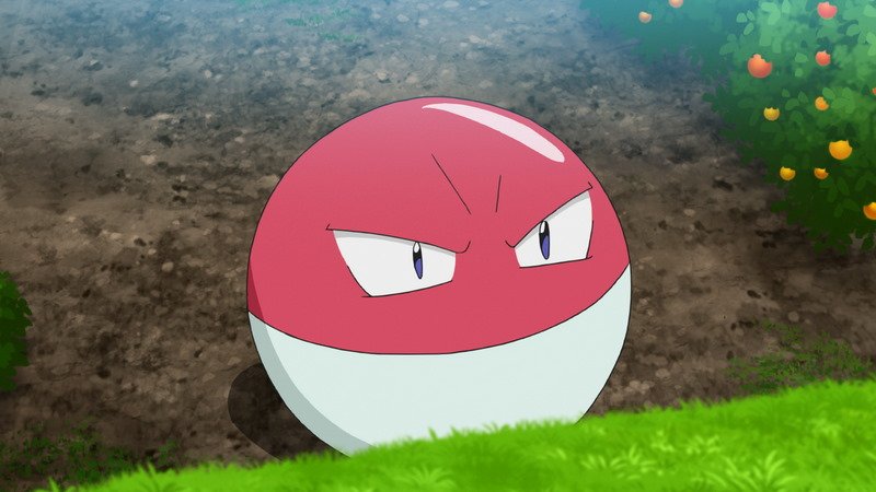 Voltorb in a scene from the pokemon anime