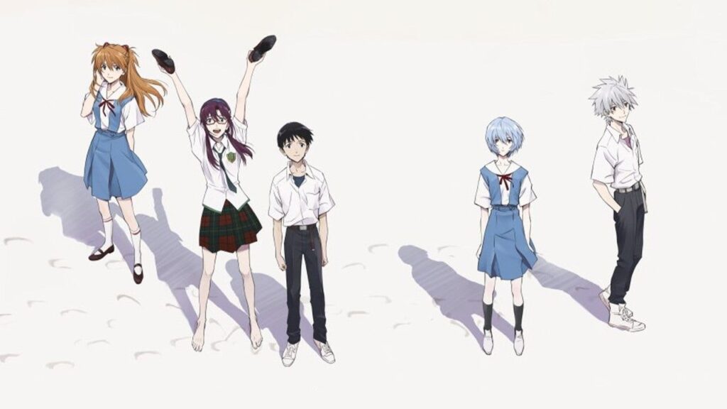 The main cast of Evangelion 3.0+1.0: Thrice Upon a Time. 