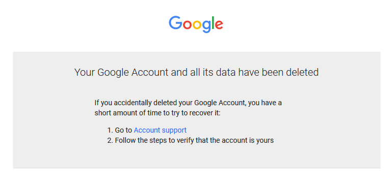 Google account deletion completed