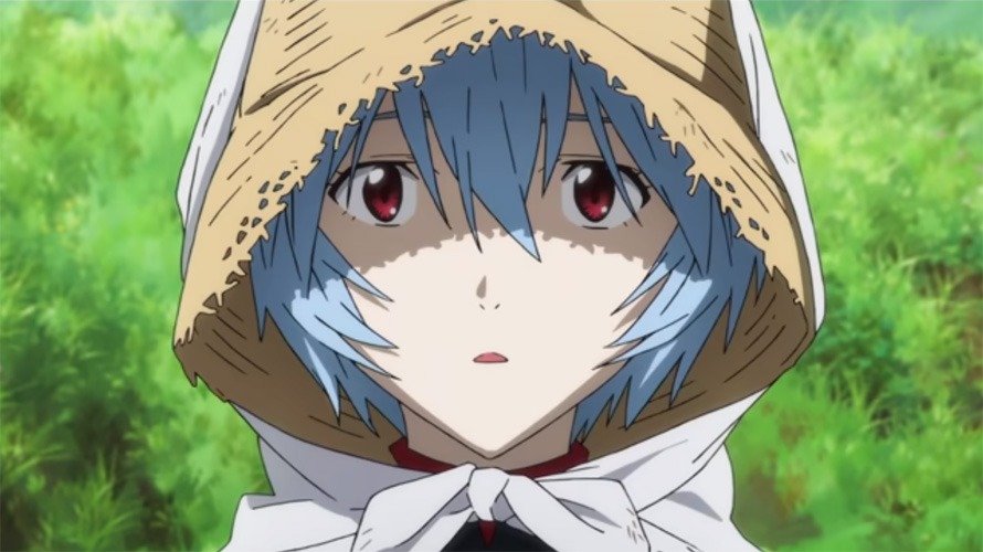 Rei Ayanami wearing a straw hat. 