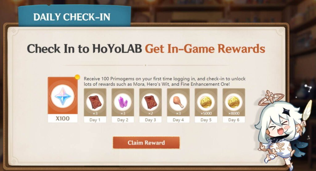 First login bonus to HoyoLab rewards