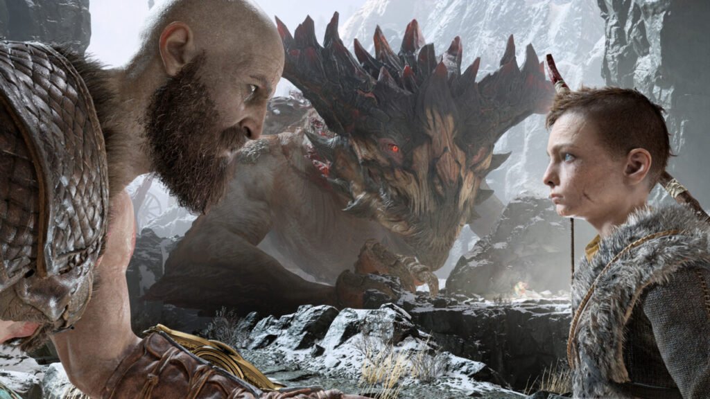 Kratos and Atreus preparing to fight a monster in God of War: Ragnarok.