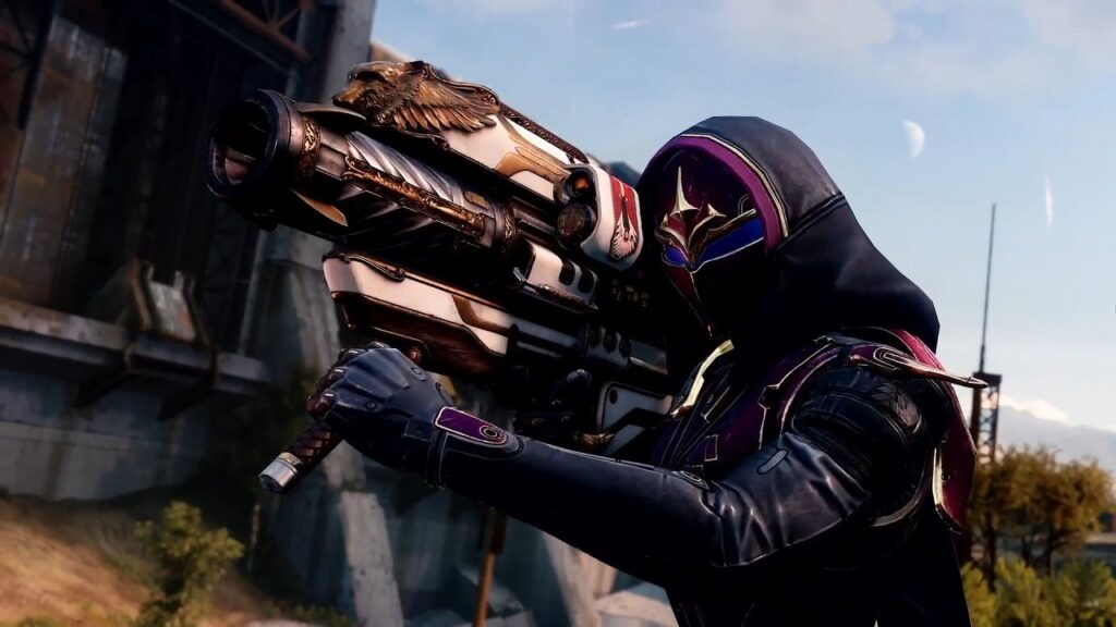 A Hunter holding a Gjallarhorn from Destiny 2's 30th Anniversary Pack, presumably.