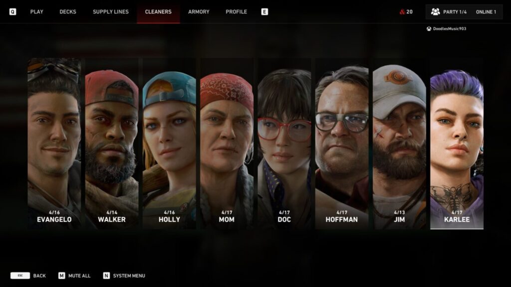 Back 4 Blood Character Select In Game
