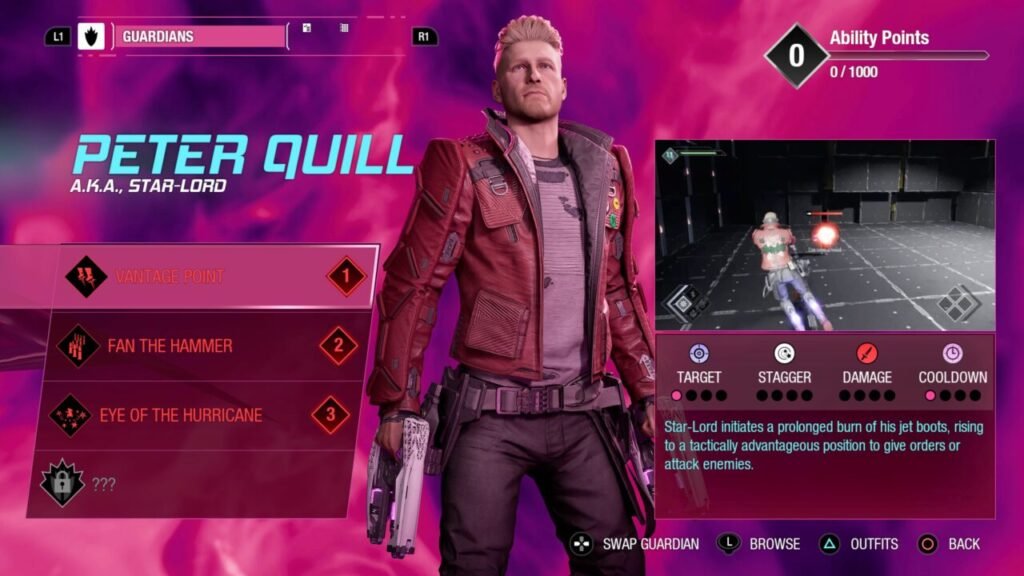 Guardians of the Galaxy Star-Lord abilities