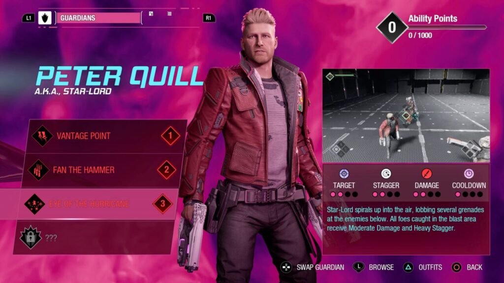 Guardians of the Galaxy Star-Lord abilities
