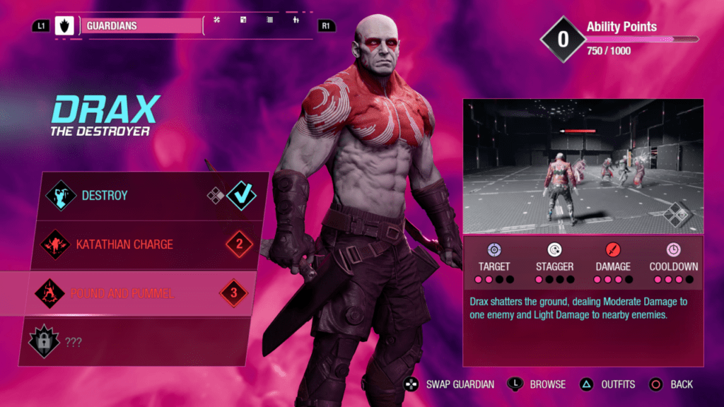 Guardians of the Galaxy Drax abilities