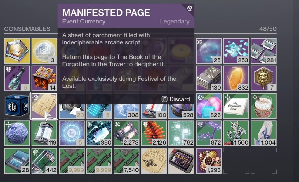 manifested pages destiny 2