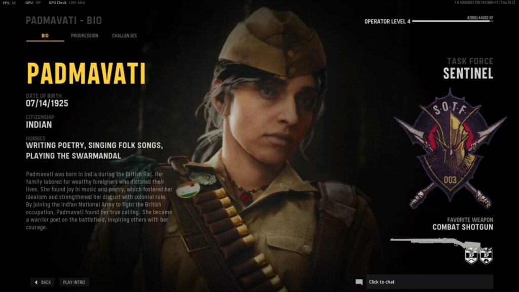 Call of Duty Vanguard Padmavati Bio