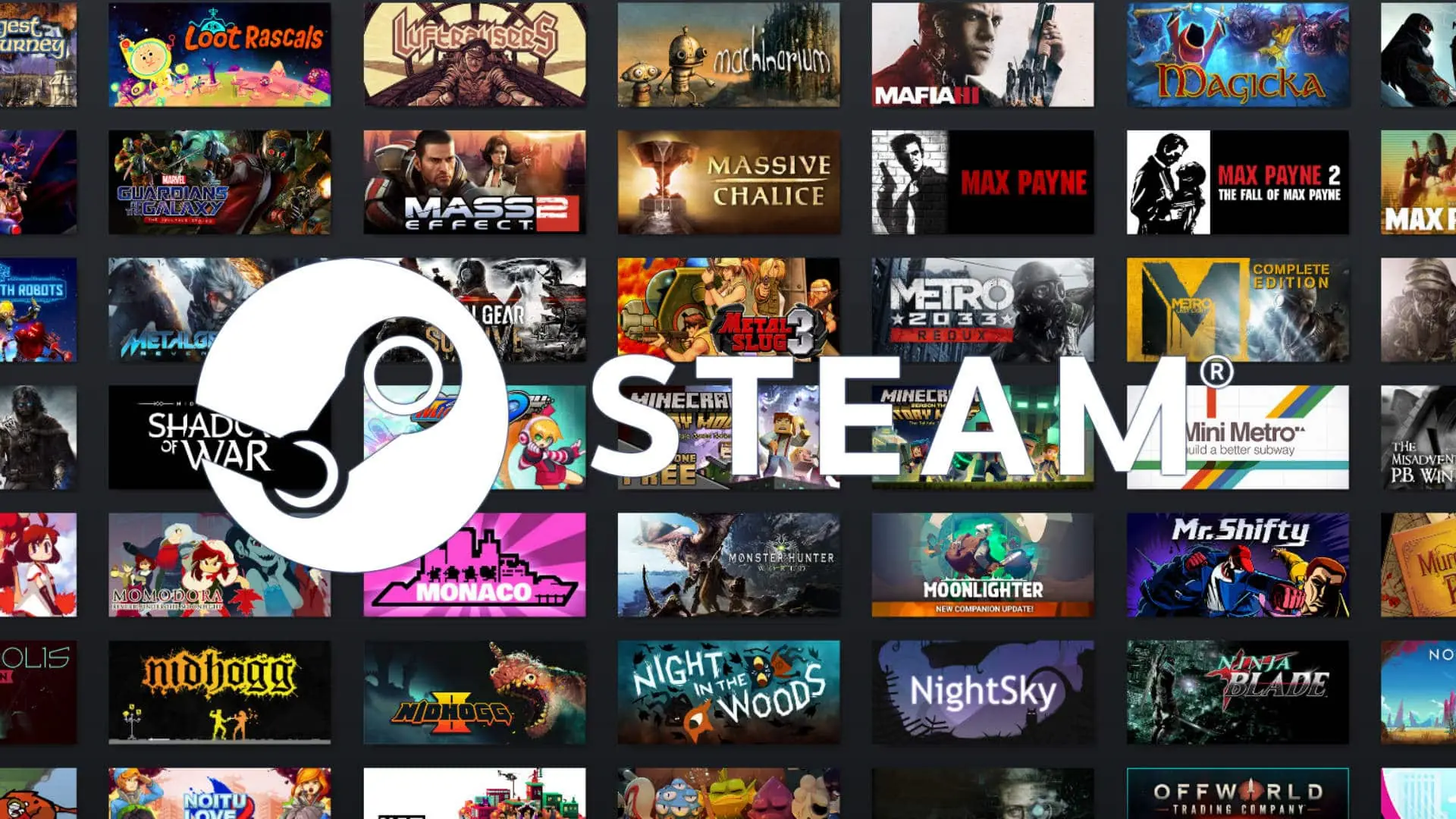 Steam icon and a list of games - used for the highest player count of all time article