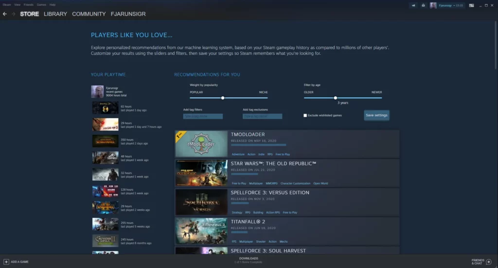Steam interactive recommender screen Steam games recommended