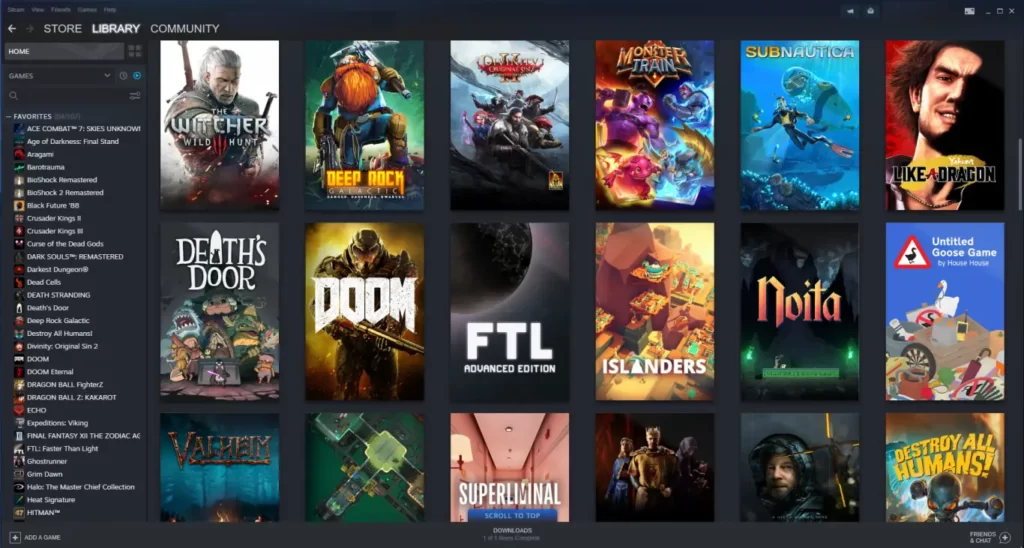 Steam library view with hidden uninstalled games
