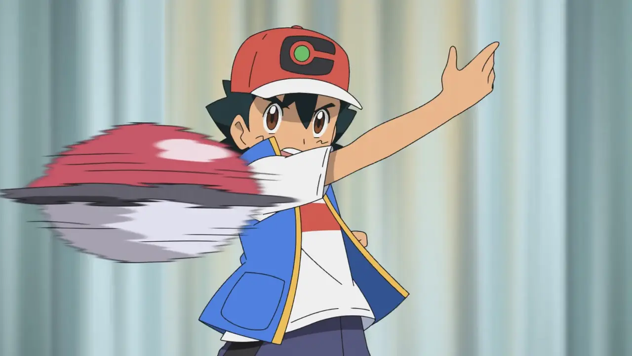 Ash Throws a Pokeball in the Pokemon Anime