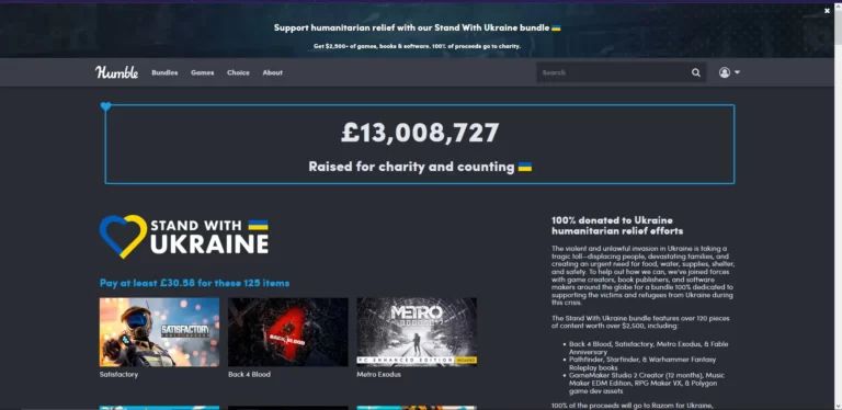 Humble bundle Stand with Ukraine deal makes charities £13m+