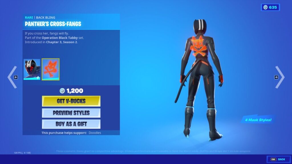 Fortnite Panther Panther's Cross-Fangs Back Bling Item Shop