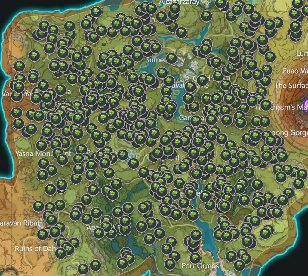 Genshin Impact - Mint - Sumeru locations on the map