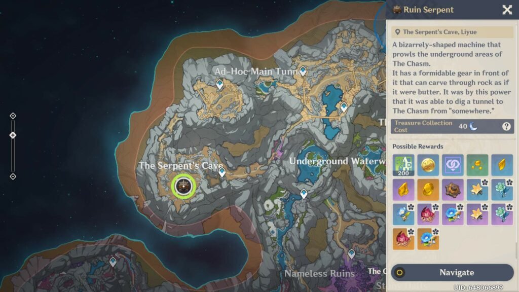 Genshin Impact - Yelan's Ascension Materials - Ruin Serpent Map Location