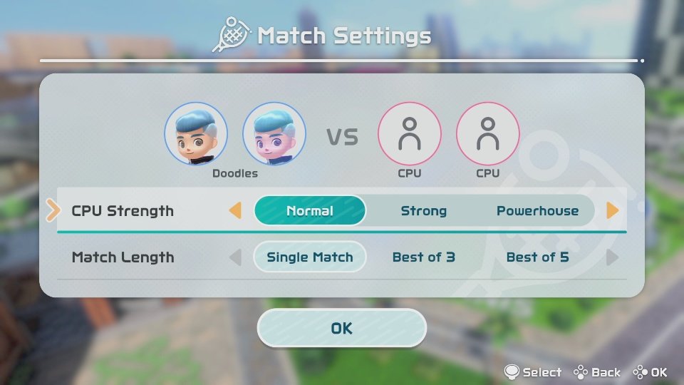 Nintendo Switch Sports Tennis Match Settings