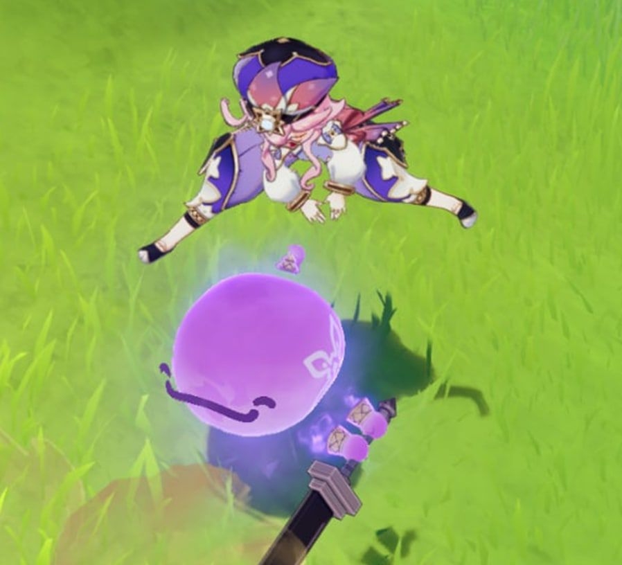 Genshin Impact Dori in-game animation jumping on genie