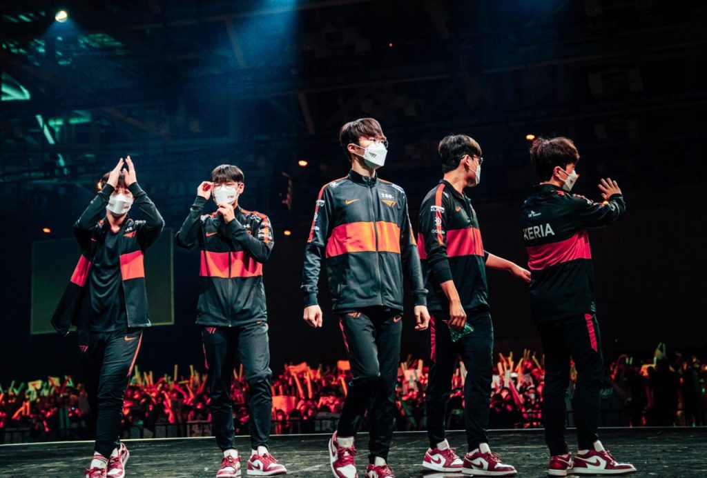 T1's League Of Legends Team Walking On-Stage After A Game At MSI 2022.