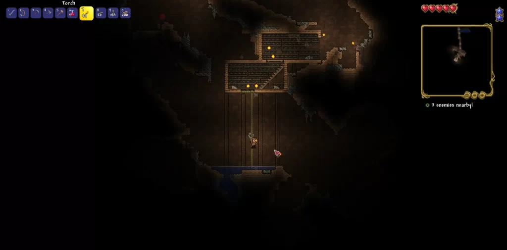 climbing down the rope in terraria