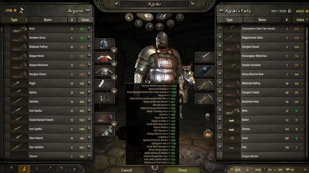 sell all items at once value in mount and blade bannerlord