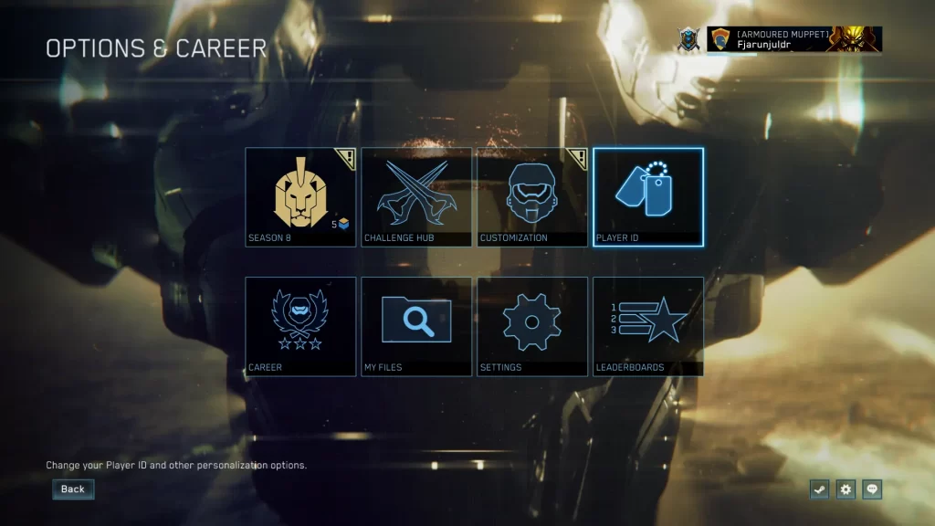 the player id section of options and career in halo master chief collection Halo MCC customise options