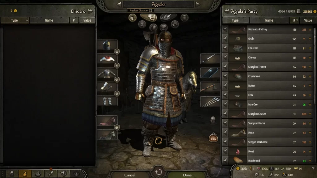 player Equipment screen in Mount and blade bannerlord