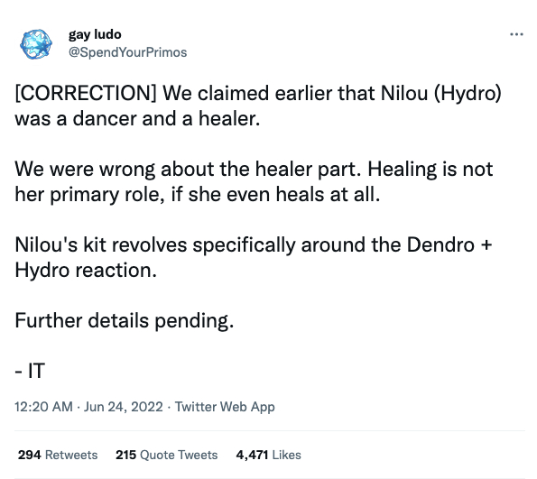 Genshin Impact Nilou is not a healer leak