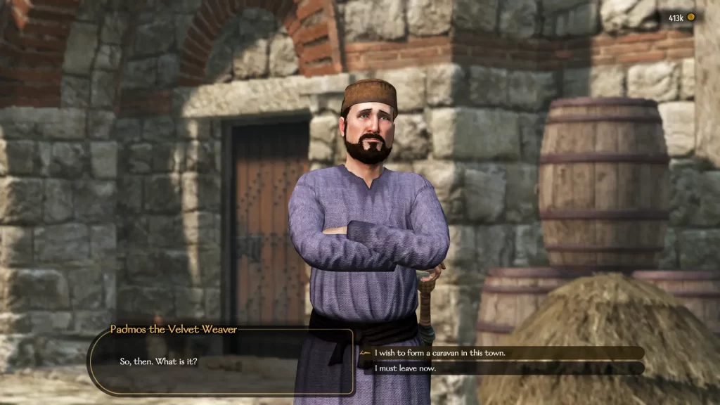 Opening merchant dialogue to create a caravan in bannerlord