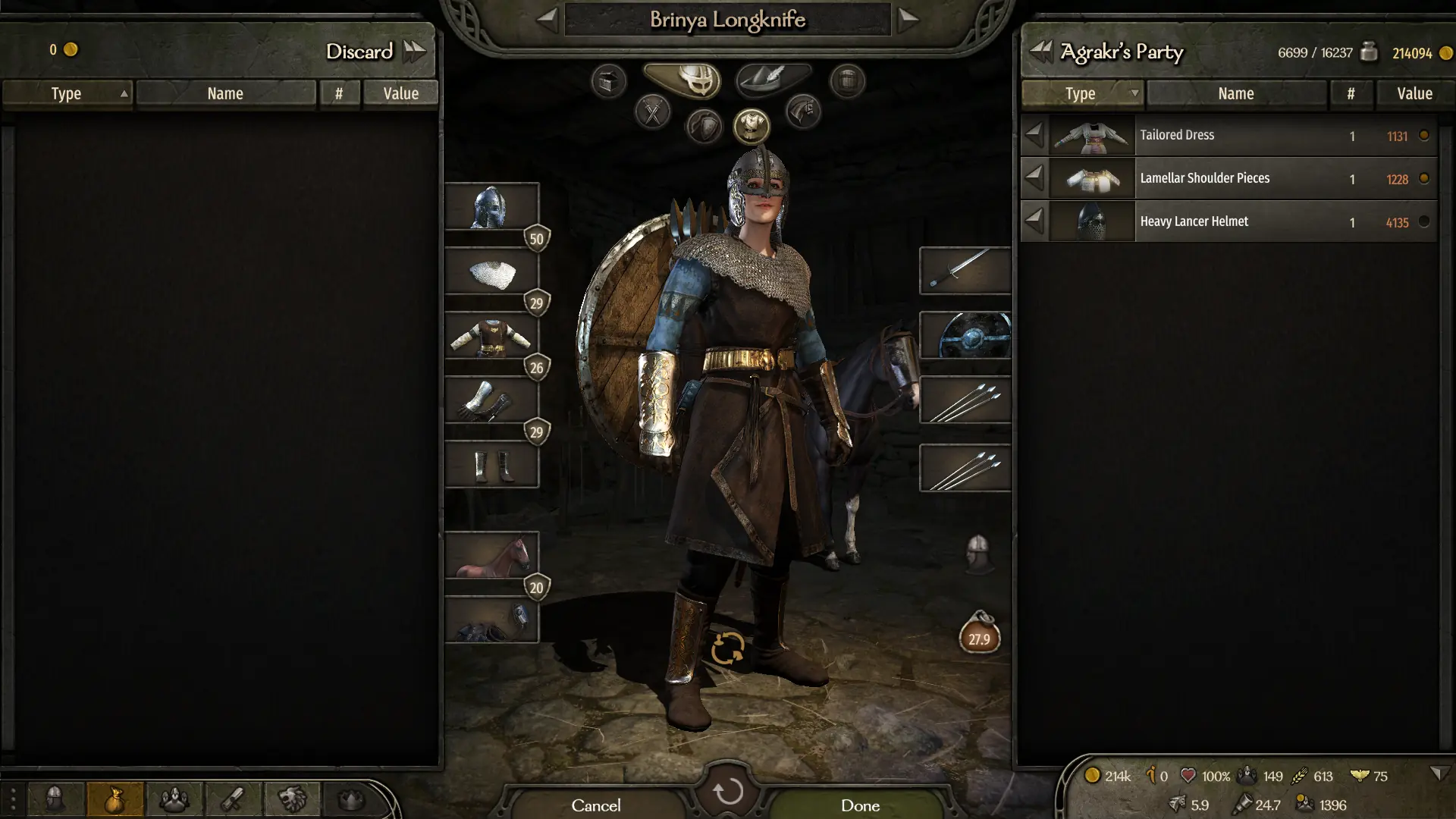 a companion with edited gear and equipment in mount and blade bannerlord