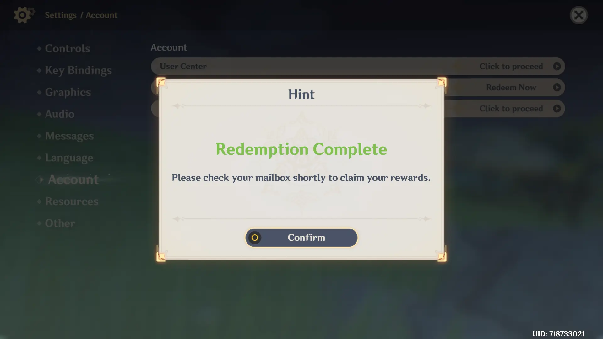 redemption complete screen for version 2.8