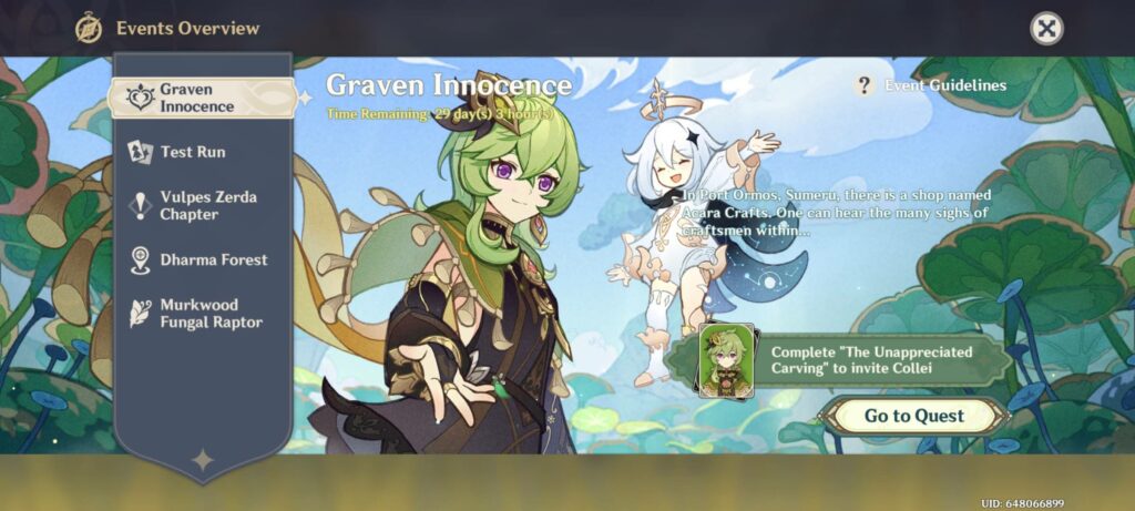 Genshin Impact - Graven Innocence Events Page - Get Collei for free